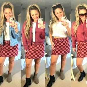 Wild Fable Purple Checked Corduroy Belted Skirt Size 6